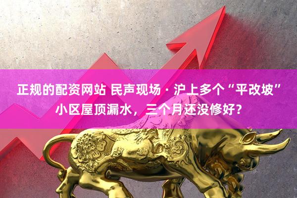 正规的配资网站 民声现场 · 沪上多个“平改坡”小区屋顶漏水，三个月还没修好？